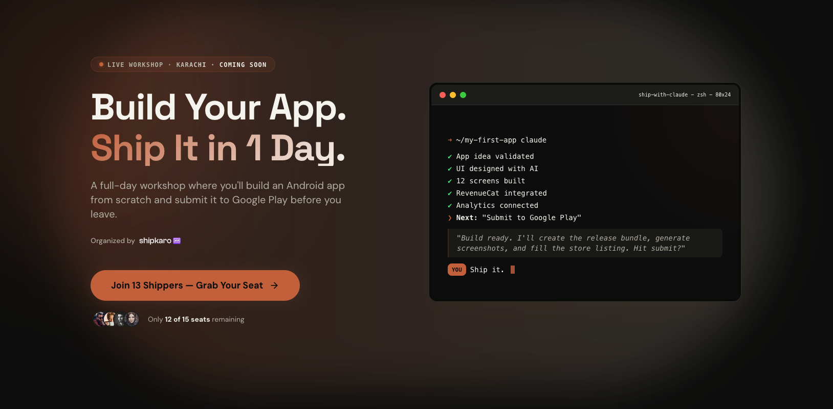 1DayApp Workshop - Build Your App. Ship It in 1 Day. A full-day workshop in Karachi.