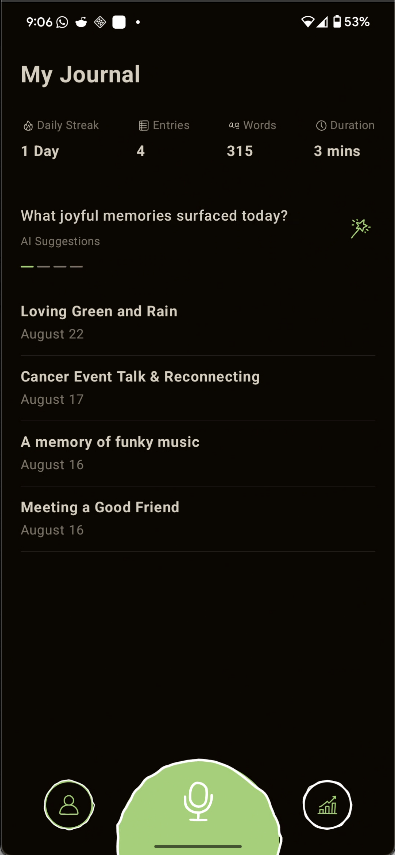 MyDiaryAI App Screenshot Dark